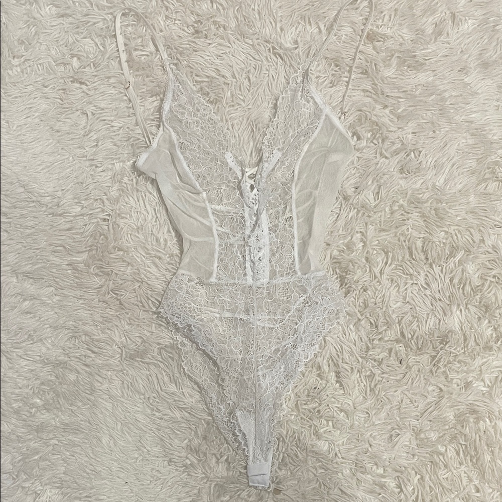 Sheer Lace Bodysuit with Corset Detail NWOT